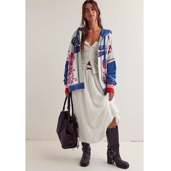 Free People We The Free Royals Hoodie Jacket Top Printed Oversized XS NEW 274678